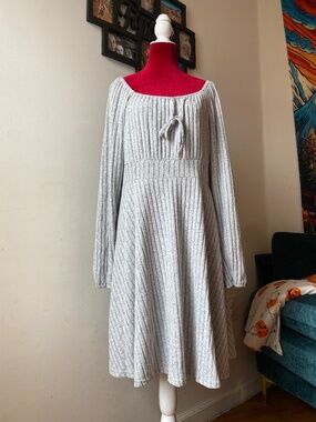 Grey Ribbed Sweater Dress